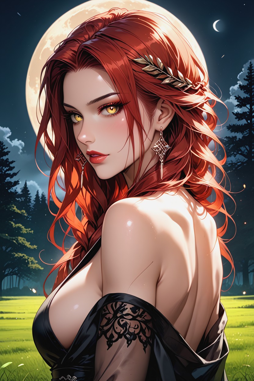 Soft Mist, Full Moon Behind Her, Solo Hentai AI Porn