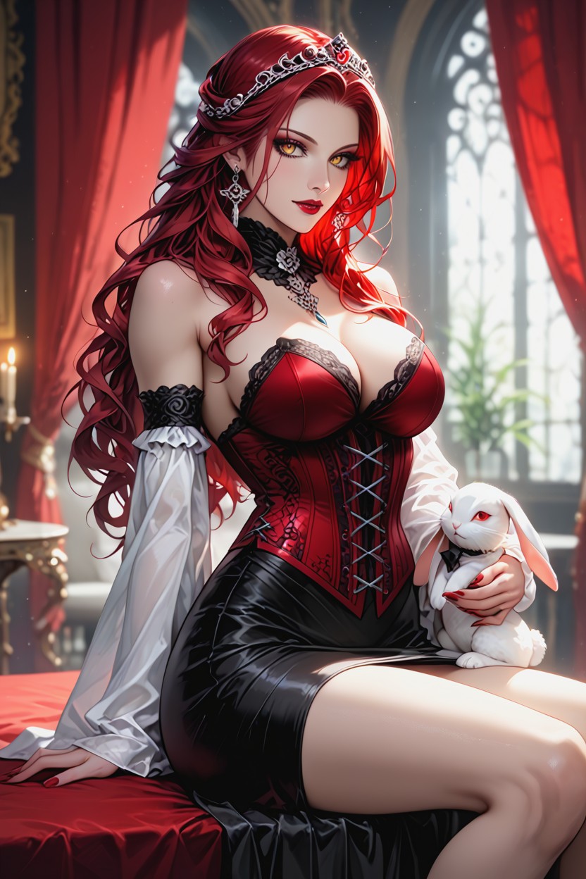 Quiet Decadent Atmosphere, Black High Slit Skirt, Black Velvet Drapery Hentai AI Porn