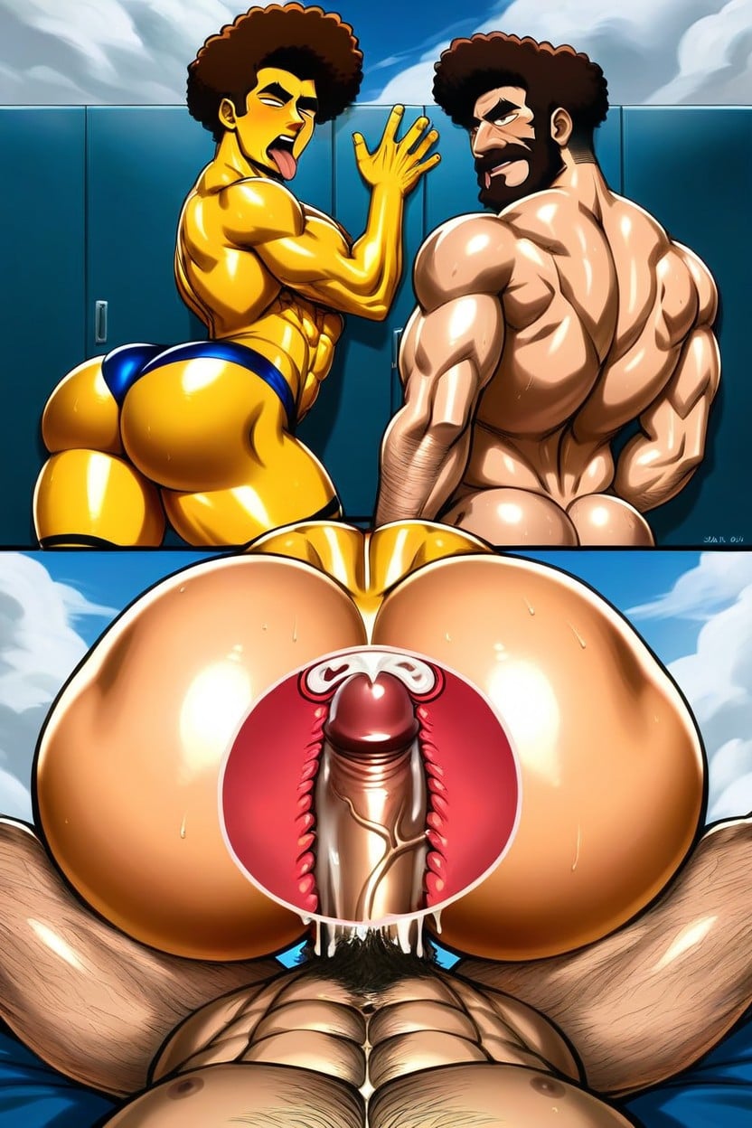 High Detailed, Muscular Body, Brown Mustache No Shirt AI Gay Porn