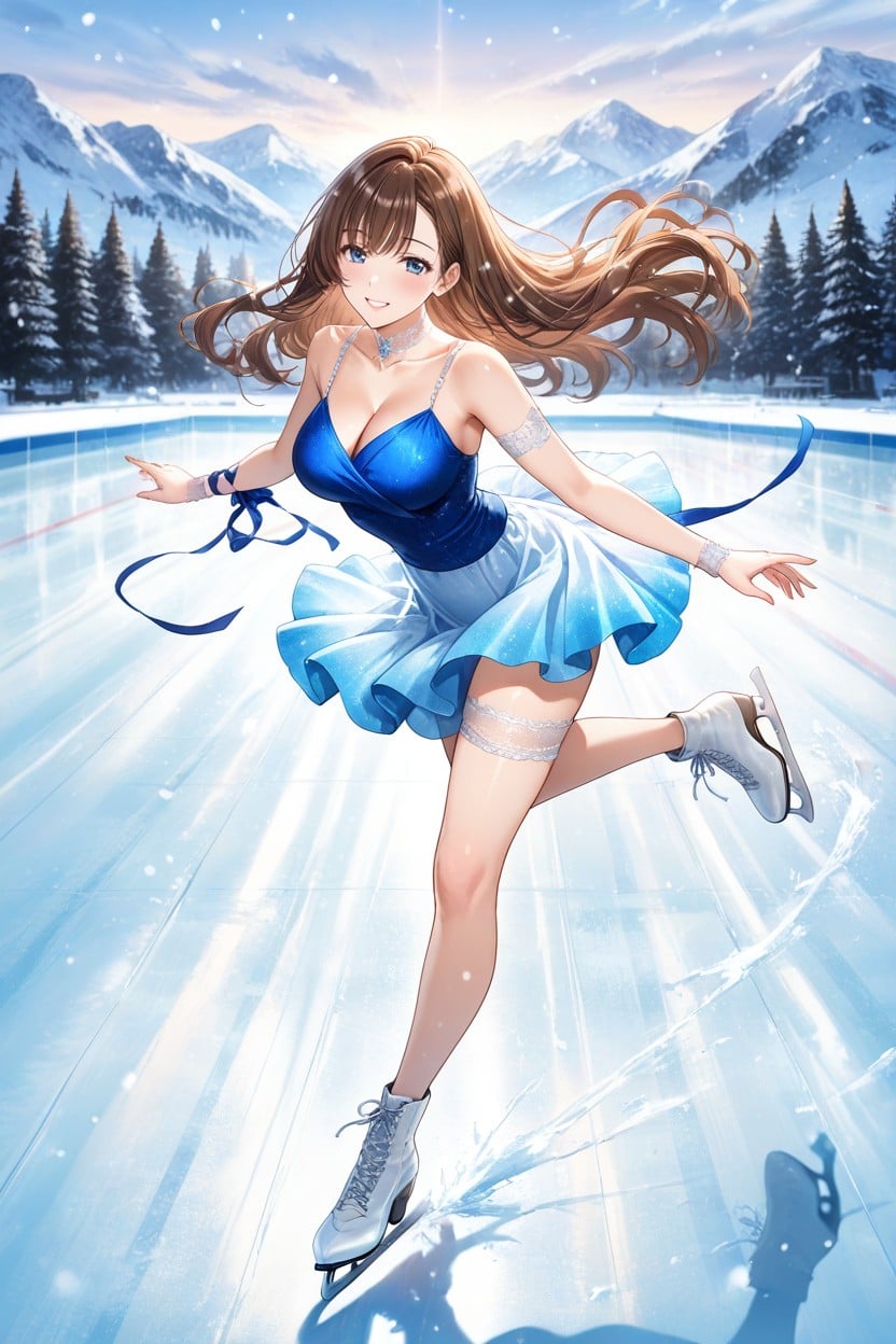 Side View, In Frozen Lake In The Forest, Looking At Viewer Hentai AI Porn
