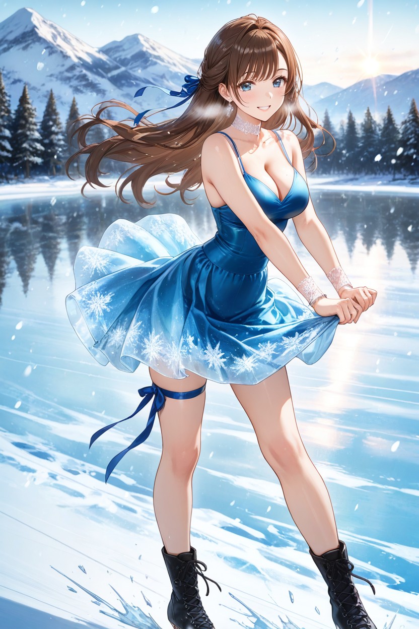 Long Brown Hair, Skating On Ice, 18+ Hentai AI Porn