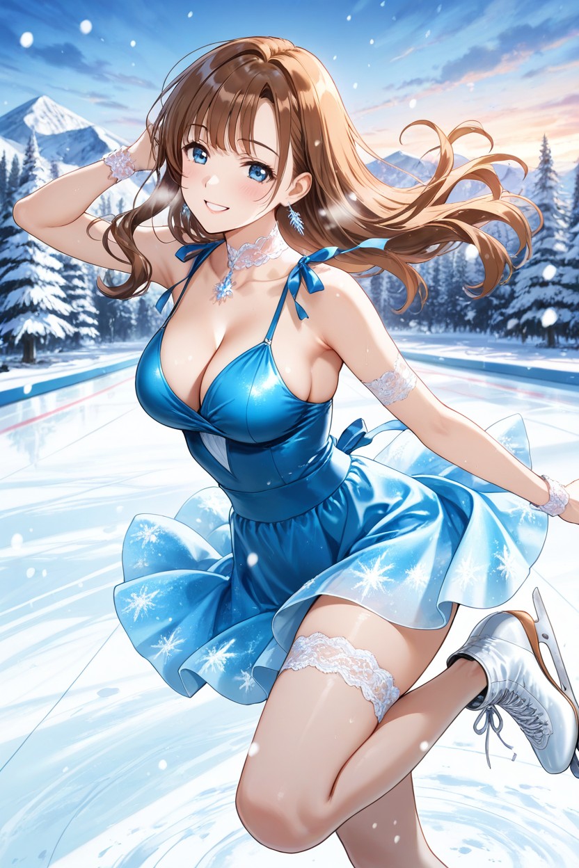 Skinny, Skating On Ice, Happy Smile Hentai AI Porn