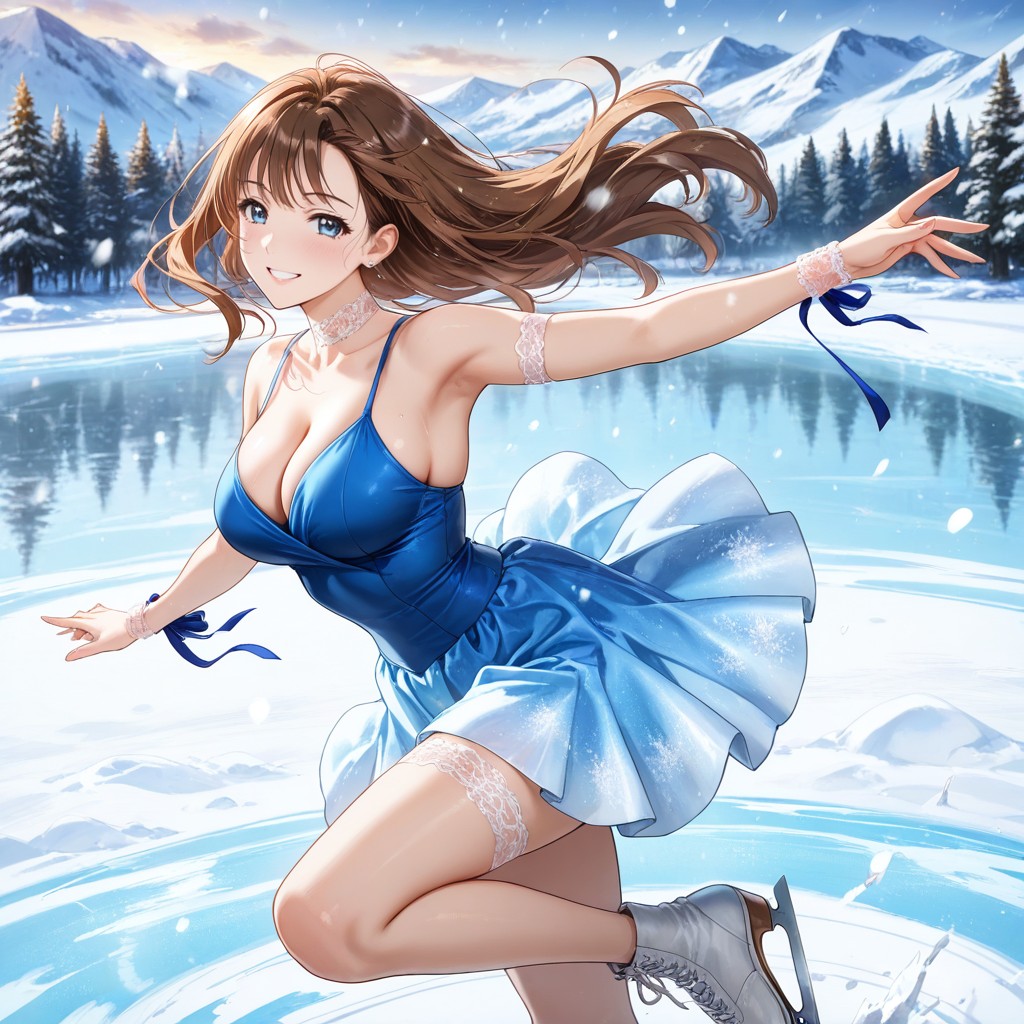 Top Down View, Grey Ice Skates, Arms Spread Hentai AI Porn
