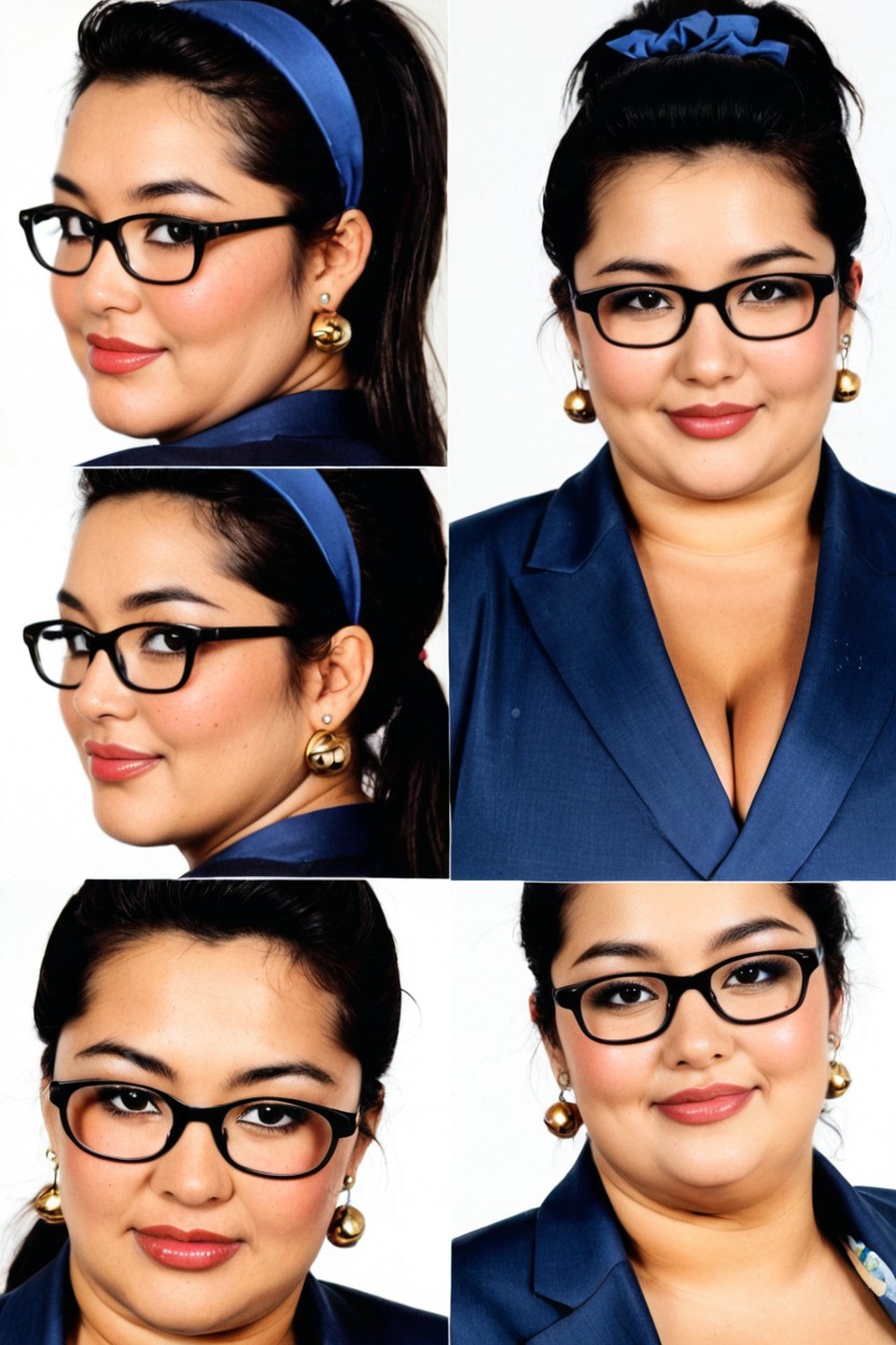 Black Glasses, Multiple Views, Thick Glossy Lips BBW AI Porn