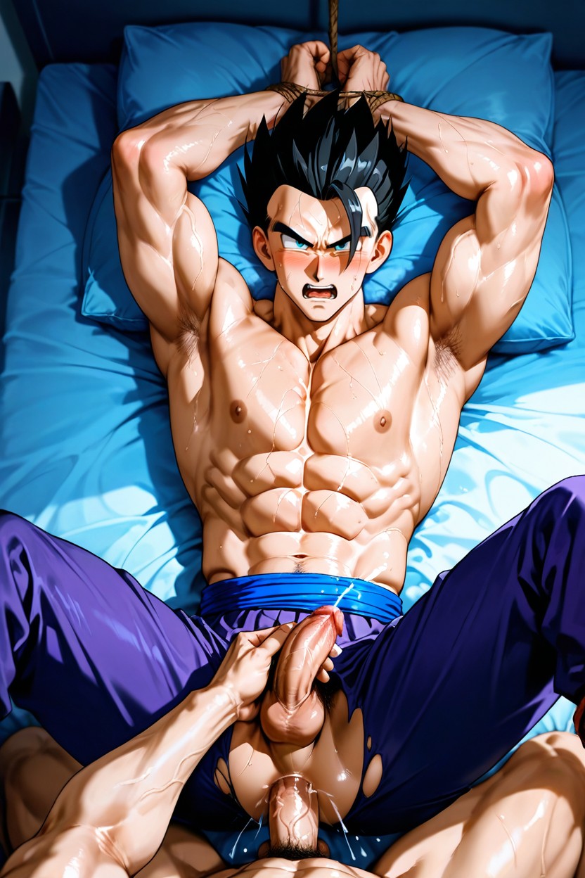 Orgasm, Bottom Is Powerless, Hands Above Head Position AI Gay Porn