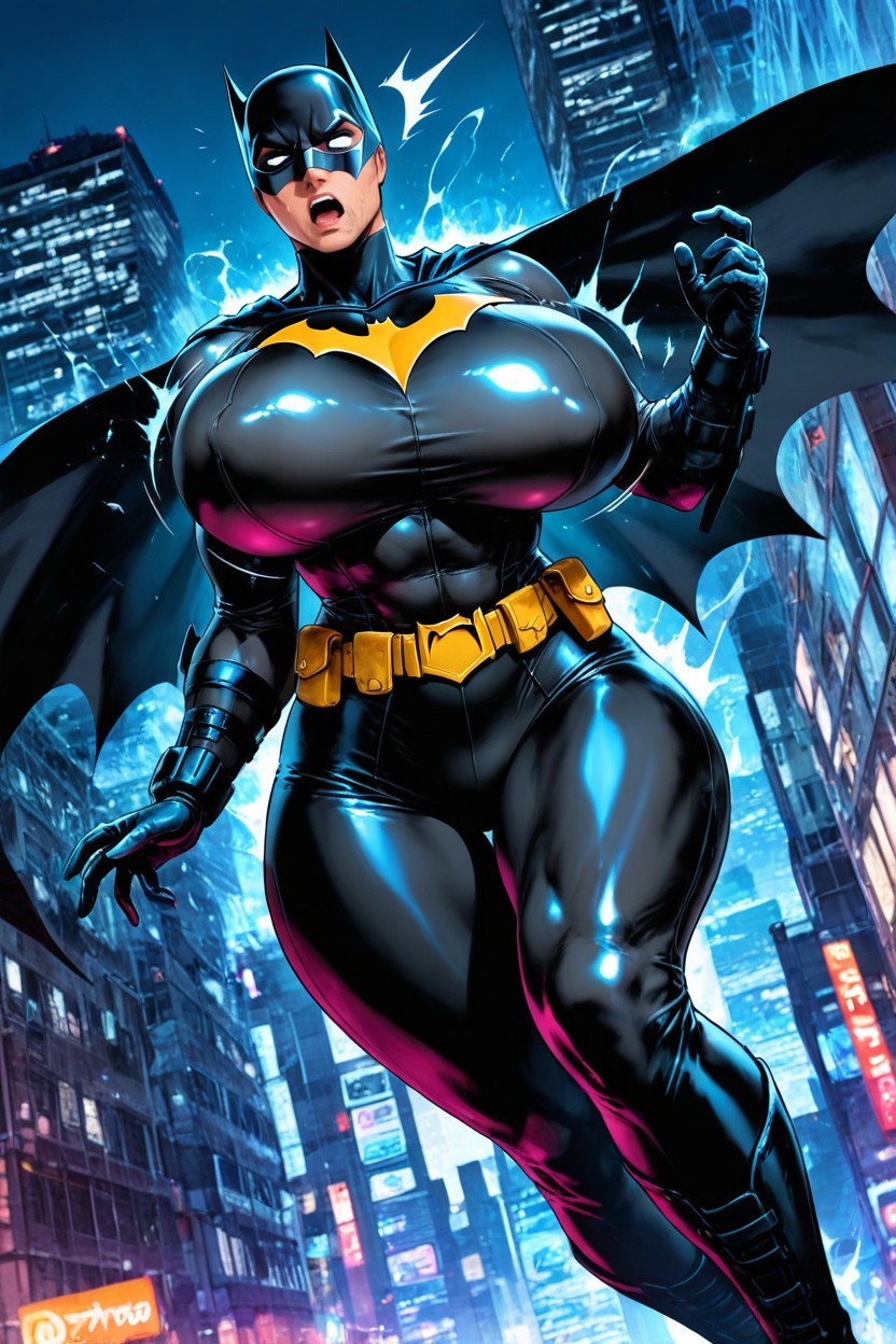 Colossal Hyper Breasts, Muy Corto, Wearing Batman Suit Porno IA