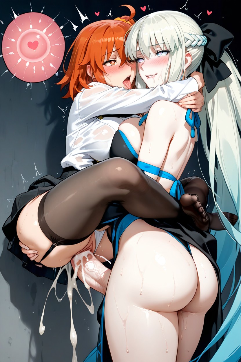 Futanari Fujimaru Ritsuka Orange Hair Fucking Female Morgan Le Fay, Giant Cock, Heart Eyes Hentai AI Porn