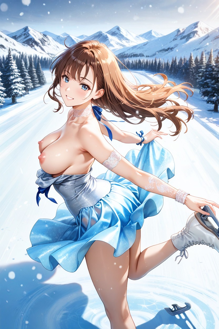 Daytime, Dress Pulled Down, Large Blue Eyes Hentai AI Porn