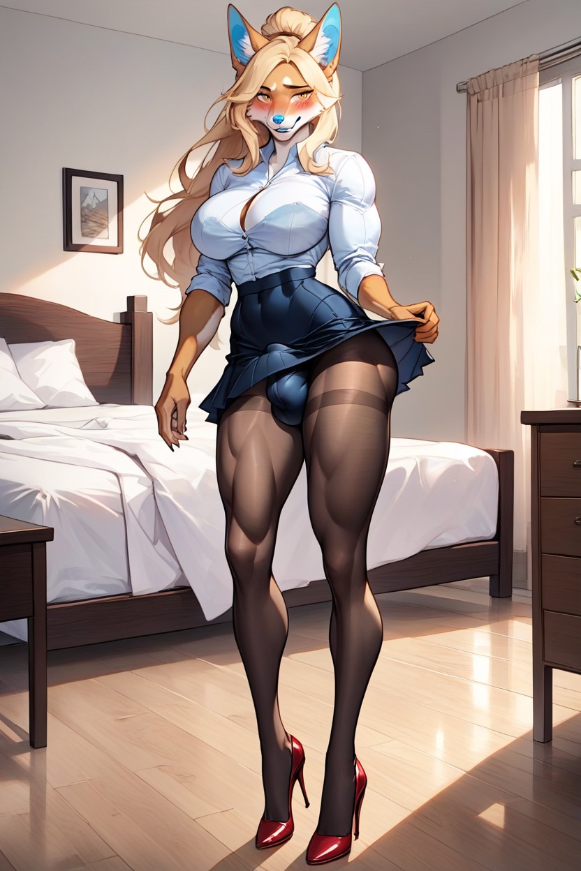 Light Blue Nose, Bed, Muscular Furry AI Porn