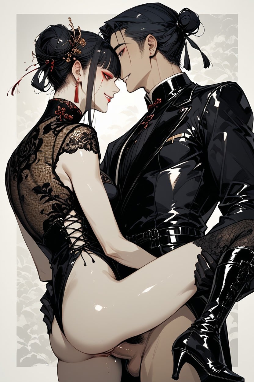 Deep Red Lipstick, And She Has Sharp Eyeliner, Love Hearts Hentai AI Porn