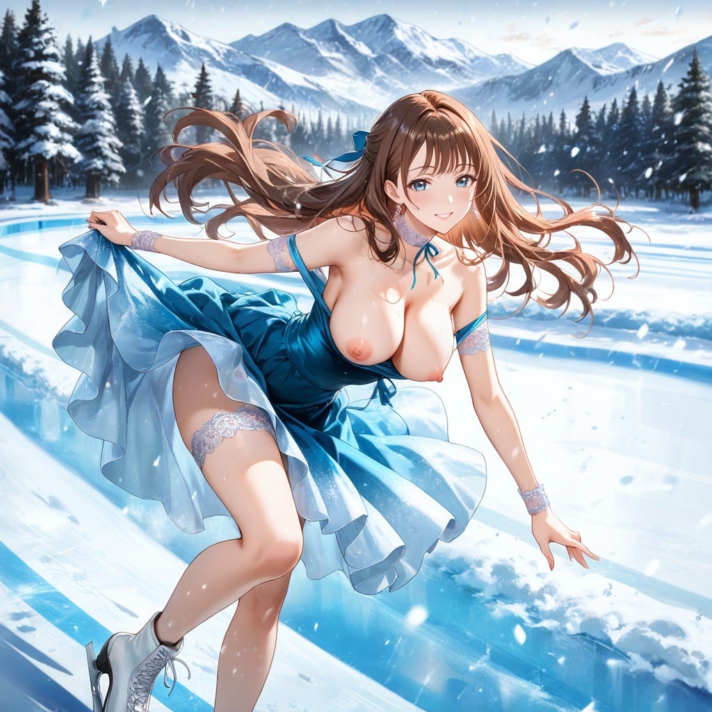 Standing, Light Snowing Weather, Wispy Hair Bangs Hentai AI Porn