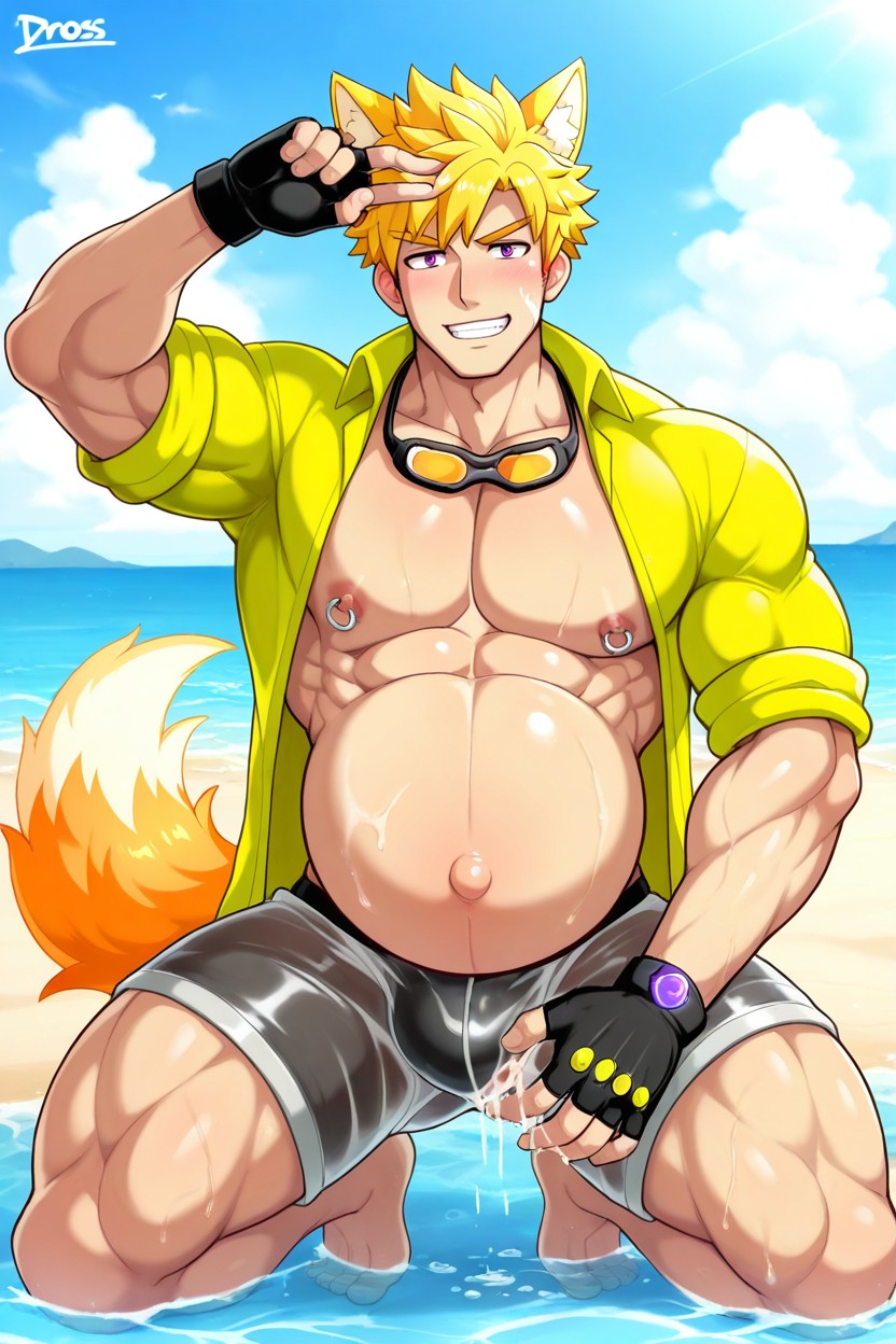 Yellow Swimming Goggles On Neck, Spiky Hair, Muscles Cuntboy Has Firm Breasts Porno gay IA