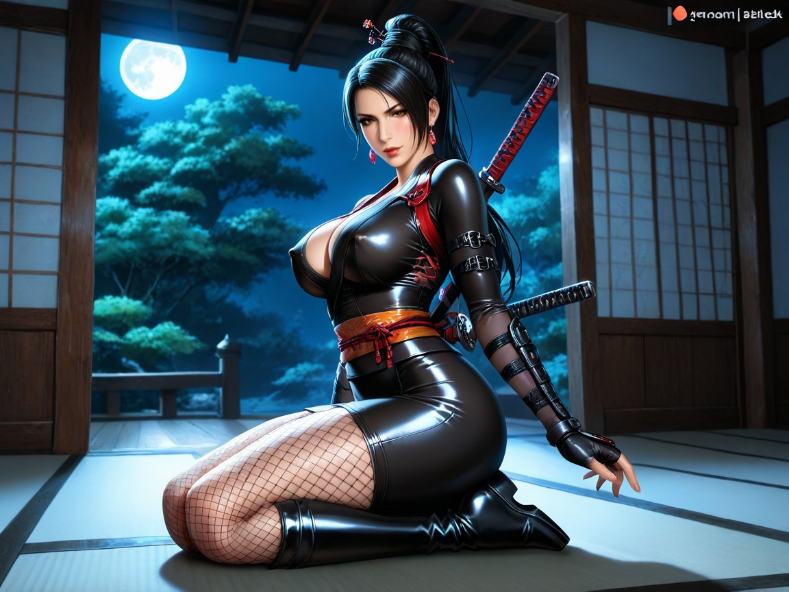 Erect Nipples, Looking At Viewer, Moon In The Night Sky Hentai AI Porn