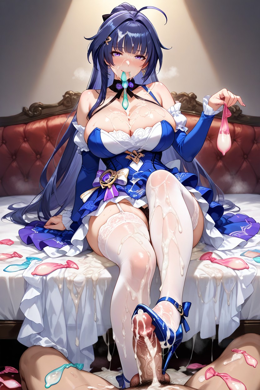 Medium Breast, Holding Many Used Condom In Mouth, Cum Dump Hentai AI Porn