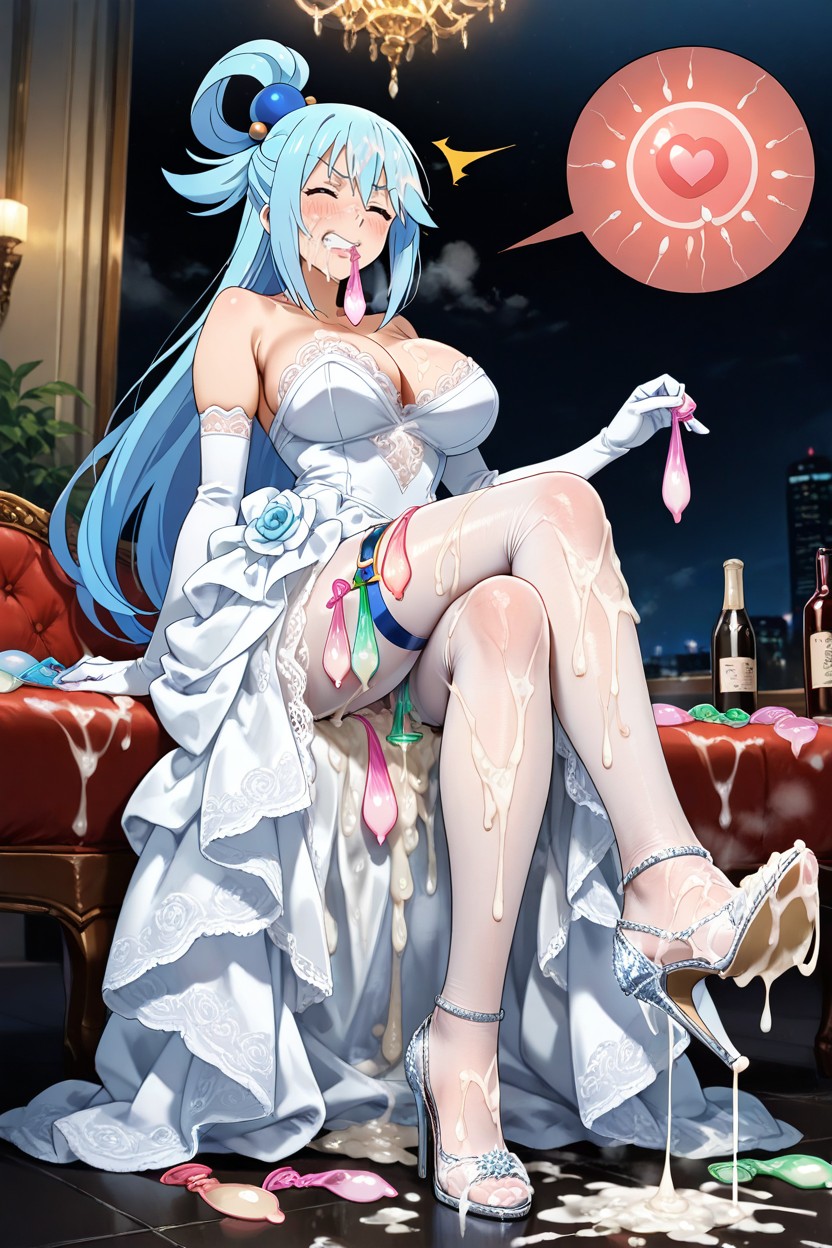 Holding Many Used Condom In Mouth, Clothes Covered On Semen, Sperm Covered Feet Hentai AI Porn