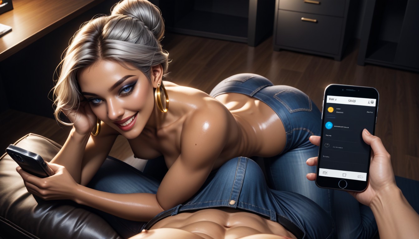 Text Bubbles, Bending Over, Holding Phone AI Porn
