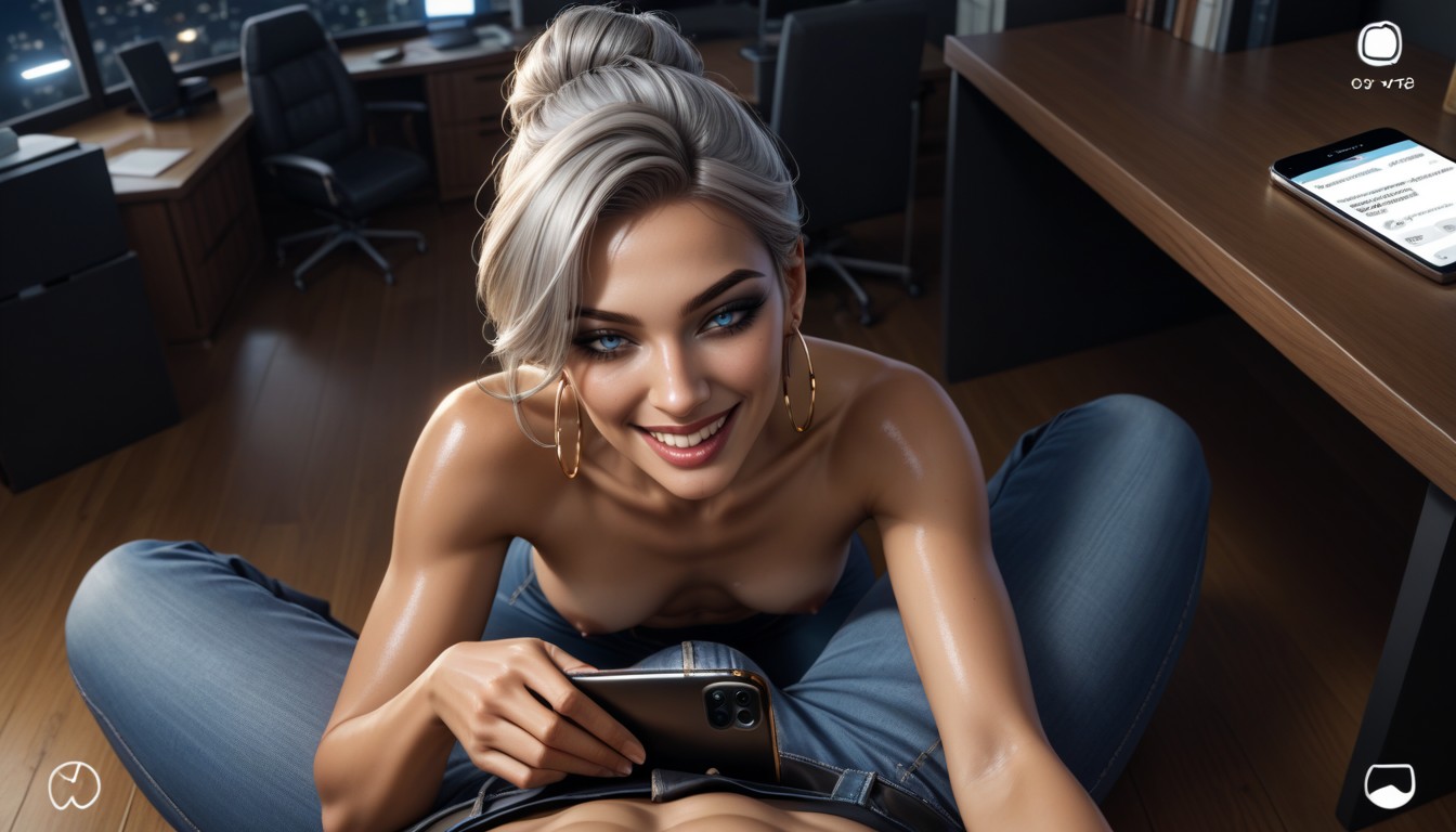 Topless, Night, Office AI Porn