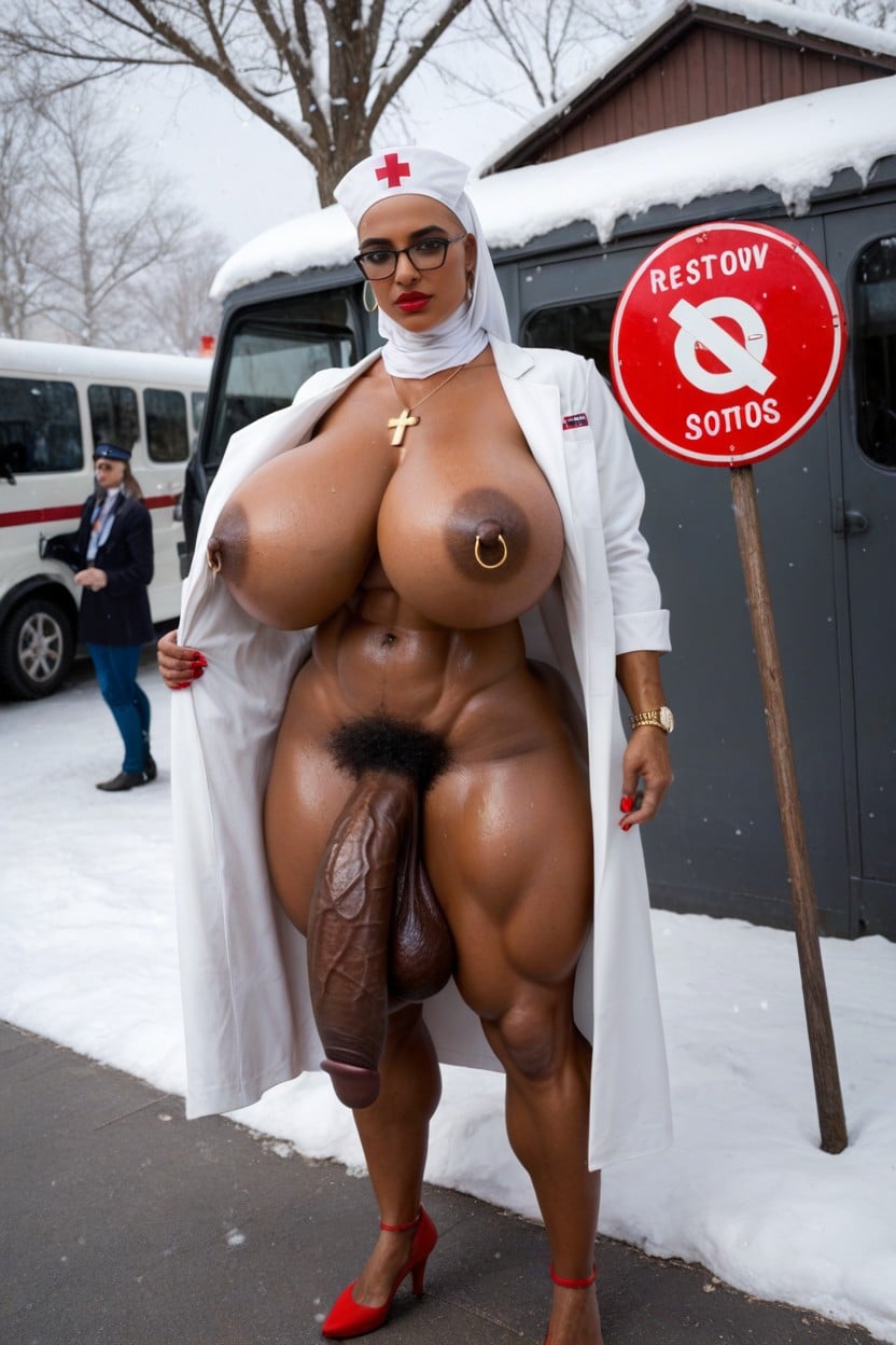 Open White Doctors Coat Lab Coat, Sweaty, Veiny Thighs Porno IA transsexuelle