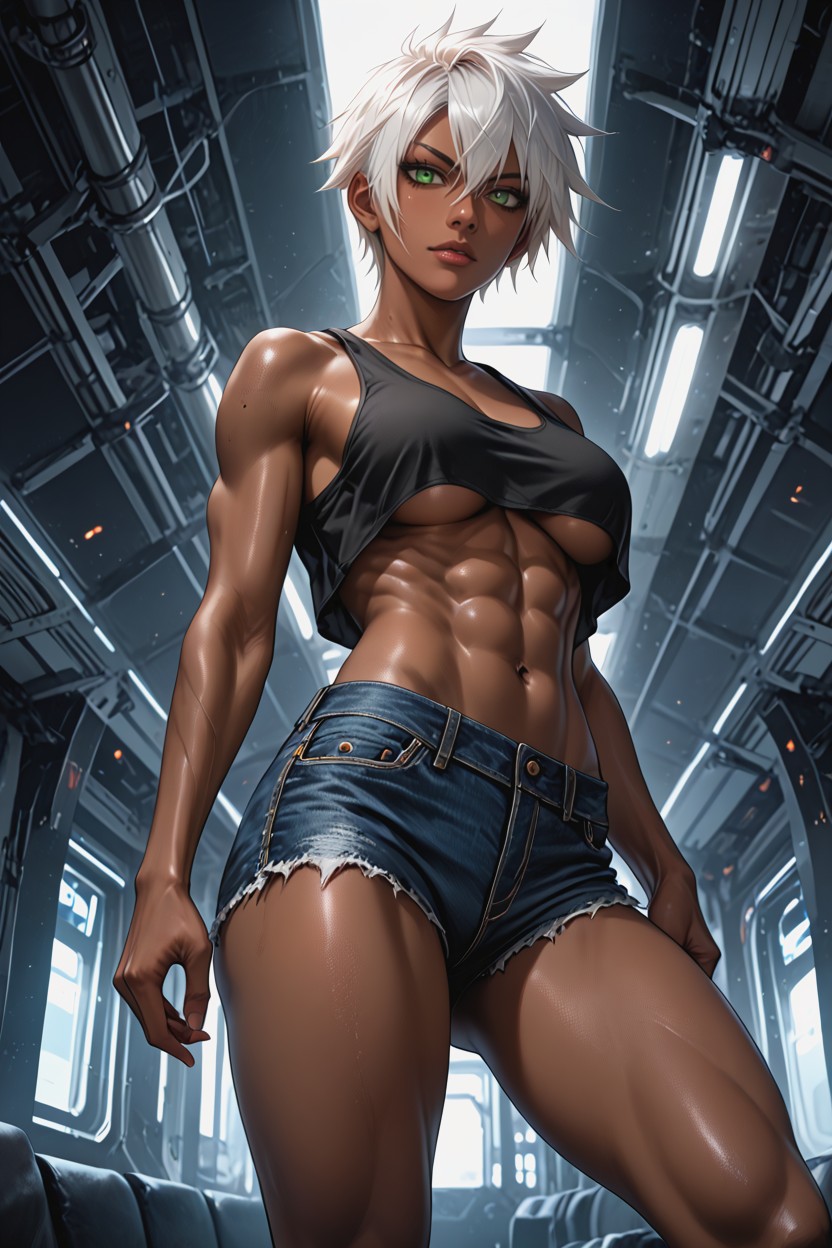 Detailed Face, White Hair, Green Eyes Hentai IA