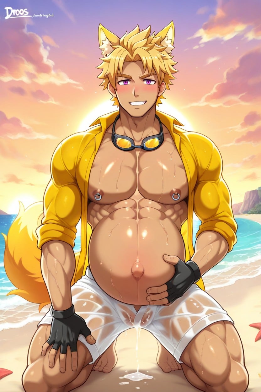 Belly Bulges, Extra Huge Pregnant Belly, Open Shirt With Rolled-up Sleeves AI同性恋黄片