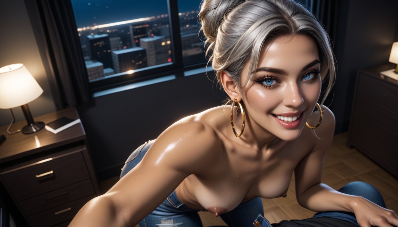 Blue Eyes, Night, Skinny AI Porn