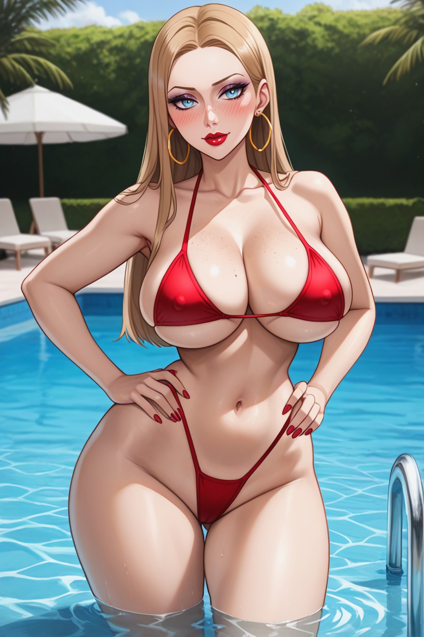 Snatched Waist, Pool, Realistic AI Porn