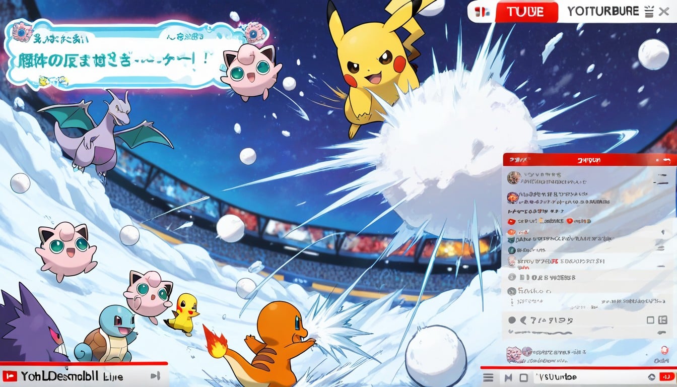 Pokemon Having A Snowball Fight, Super-deformed Proportions, Shining Highlights And Soft Pastel Tones AI Porn