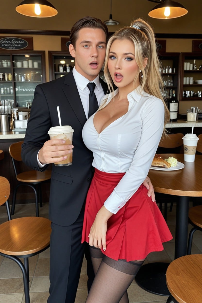 Standing At Table, Woman Mouth Open Wide In Shock, 18+ AI Porn