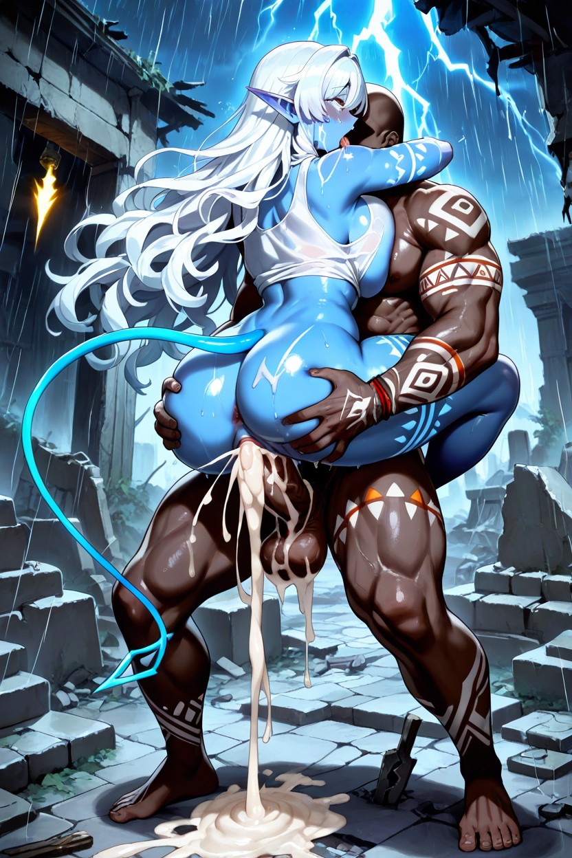 Ahegao, Cropped White Tank Top Ripped, Permed Hair Hentai AI Porn