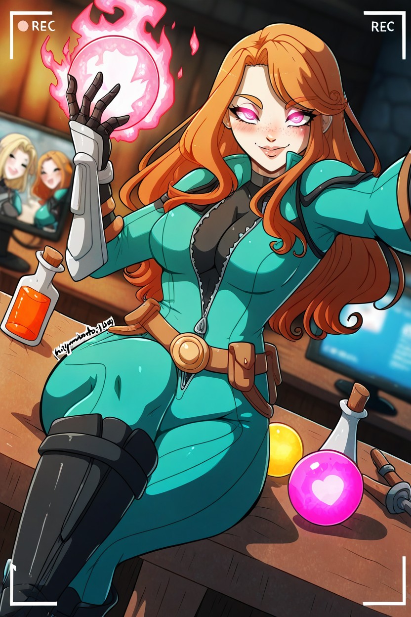 Seductive Pose, Smiling, Ginger Hair Hentai AI Porn