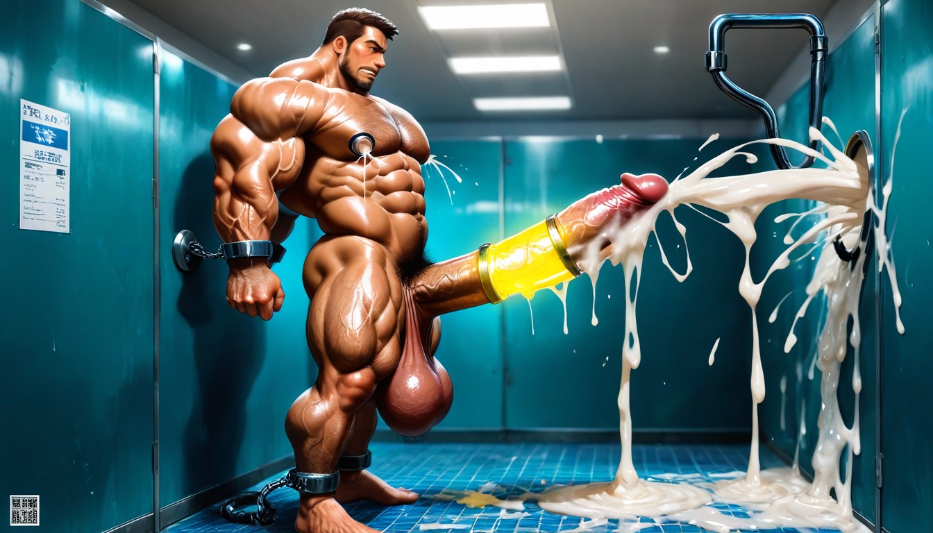 근육질 체형, 페니스 펌프, Cock Coated With Cum 게이 AI 포르노