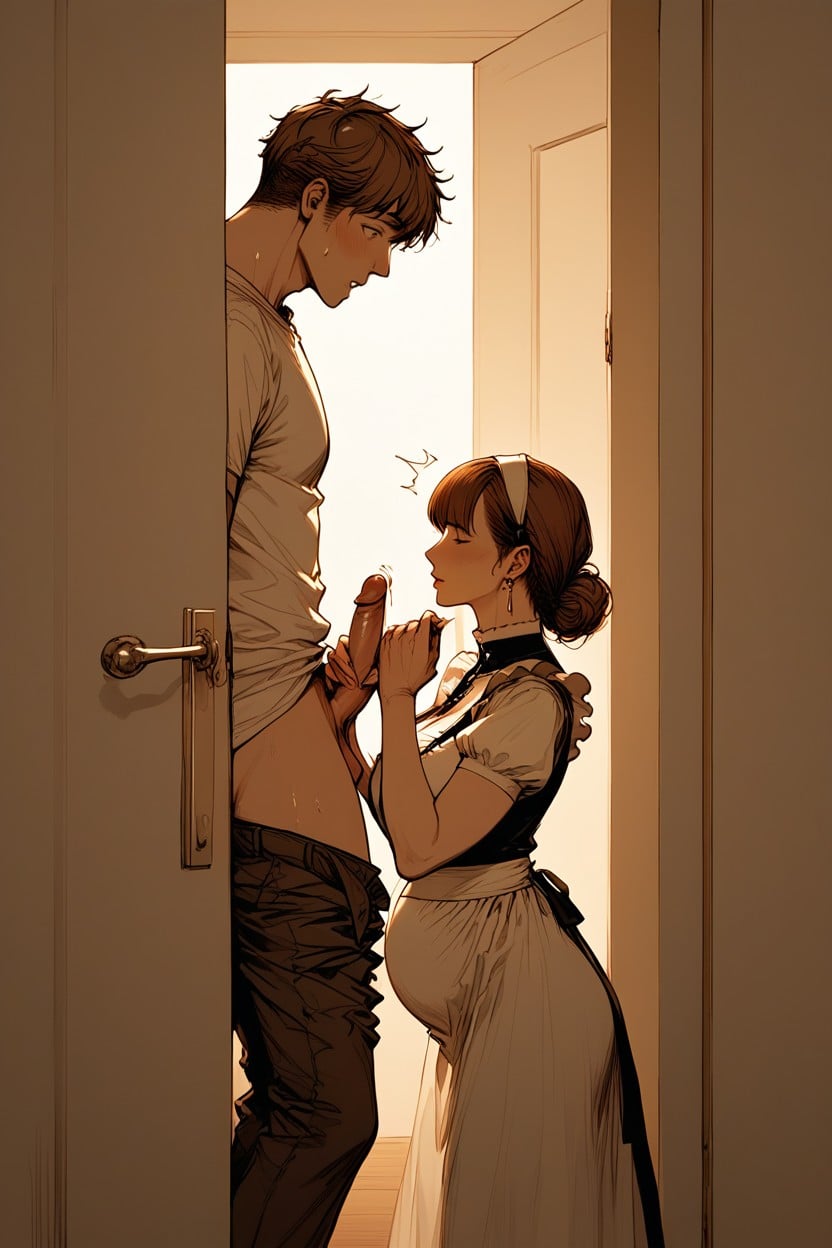 French Maid, Jerking Off, Morning Hentai AI Porn