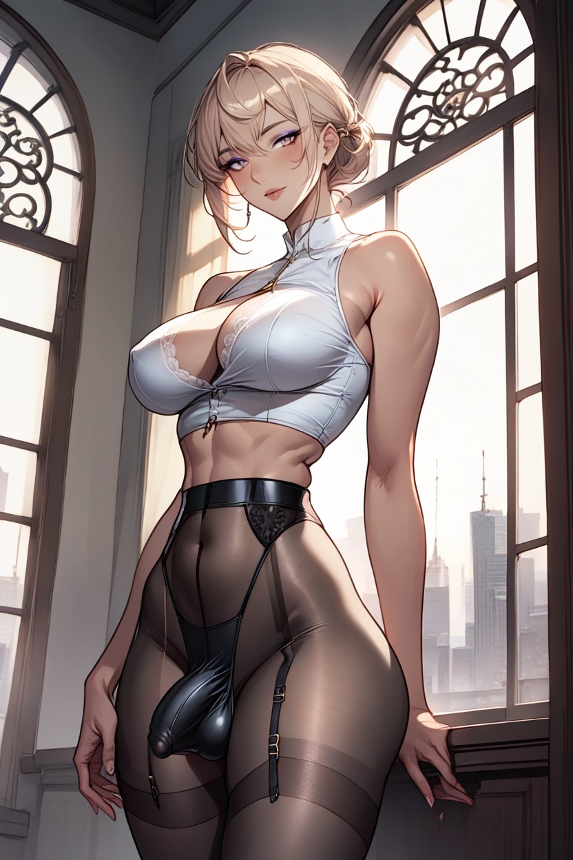 Impossible Waist, Legs Spread Apart, City In The Background Porno IA transsexuelle