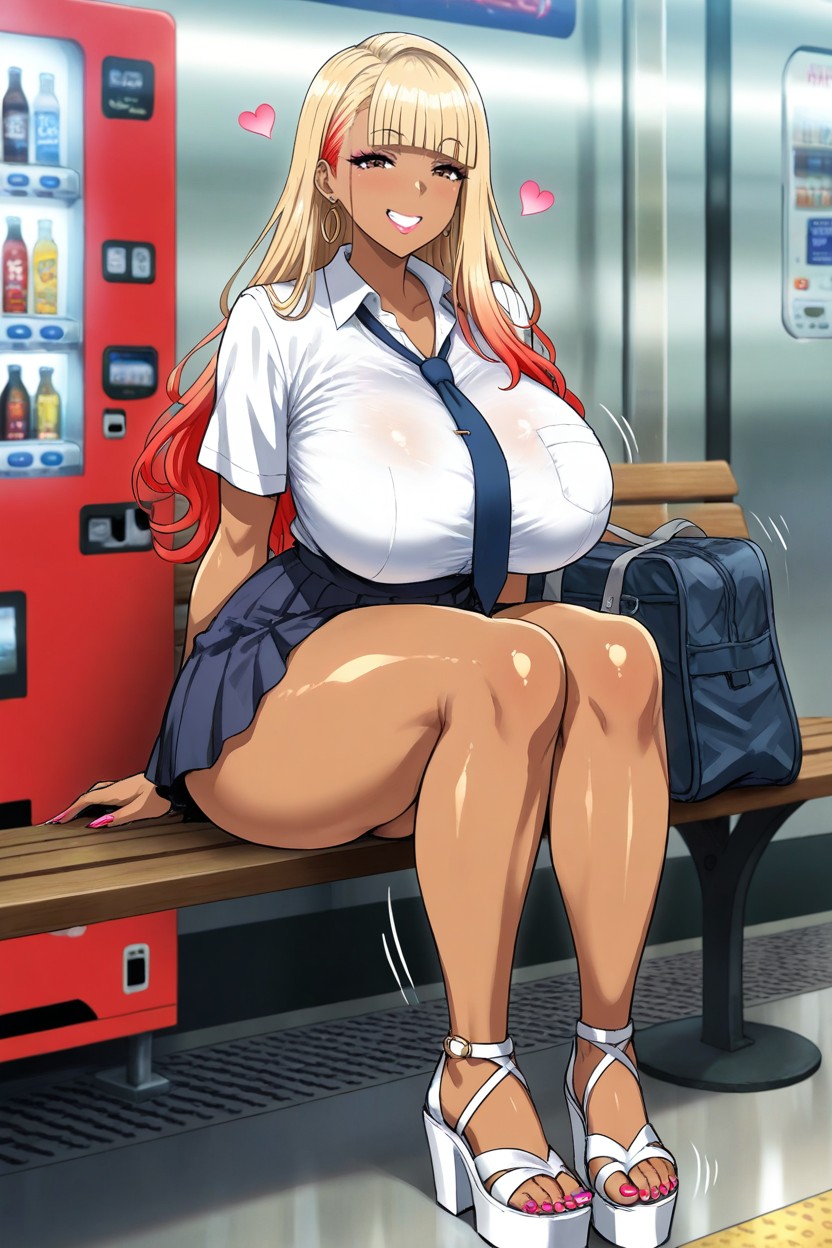 Gyaru, Grinning, Beautiful Face Hentai AI Porn