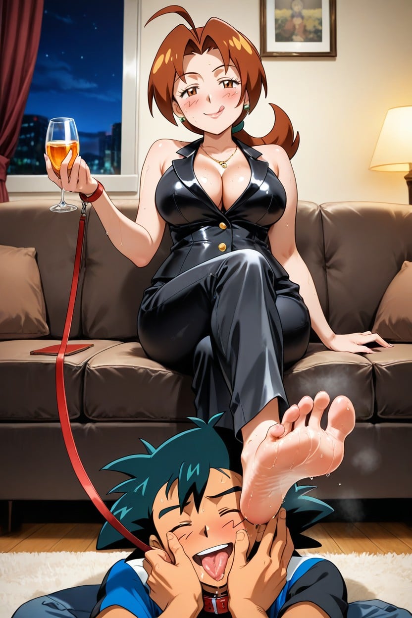 Holding A Leash, She Laughs Out Loud, Focus On The Feet Hentai AI Porn