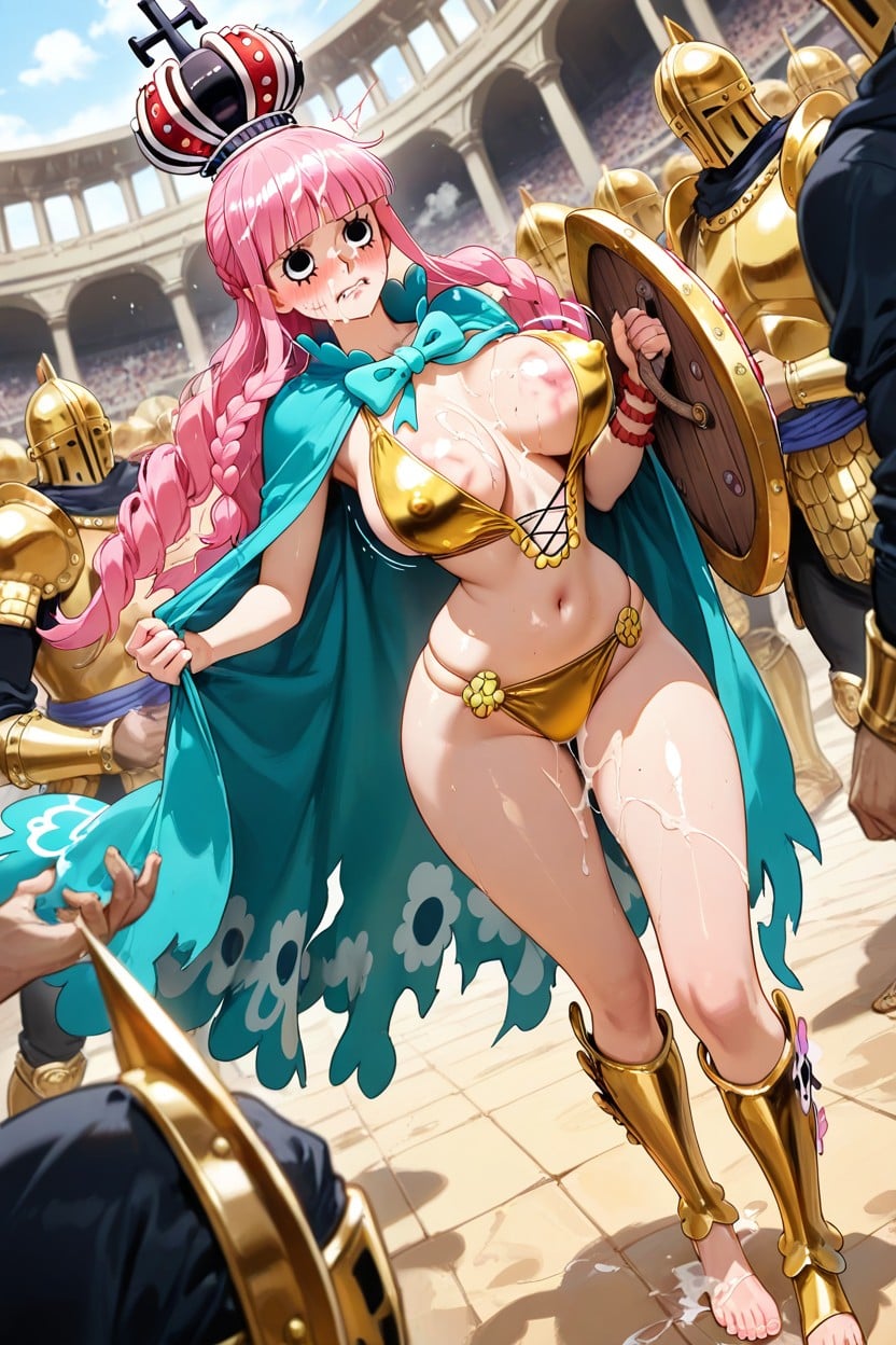 Shivering, Men Surrounding Her, Rounded Breasts Hentai AI Porn