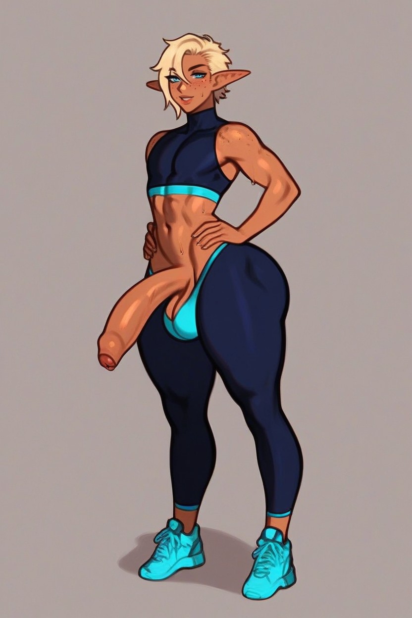 Blonde Hair, Wide Hips, 非常に大きい ニューハーフAIポルノ