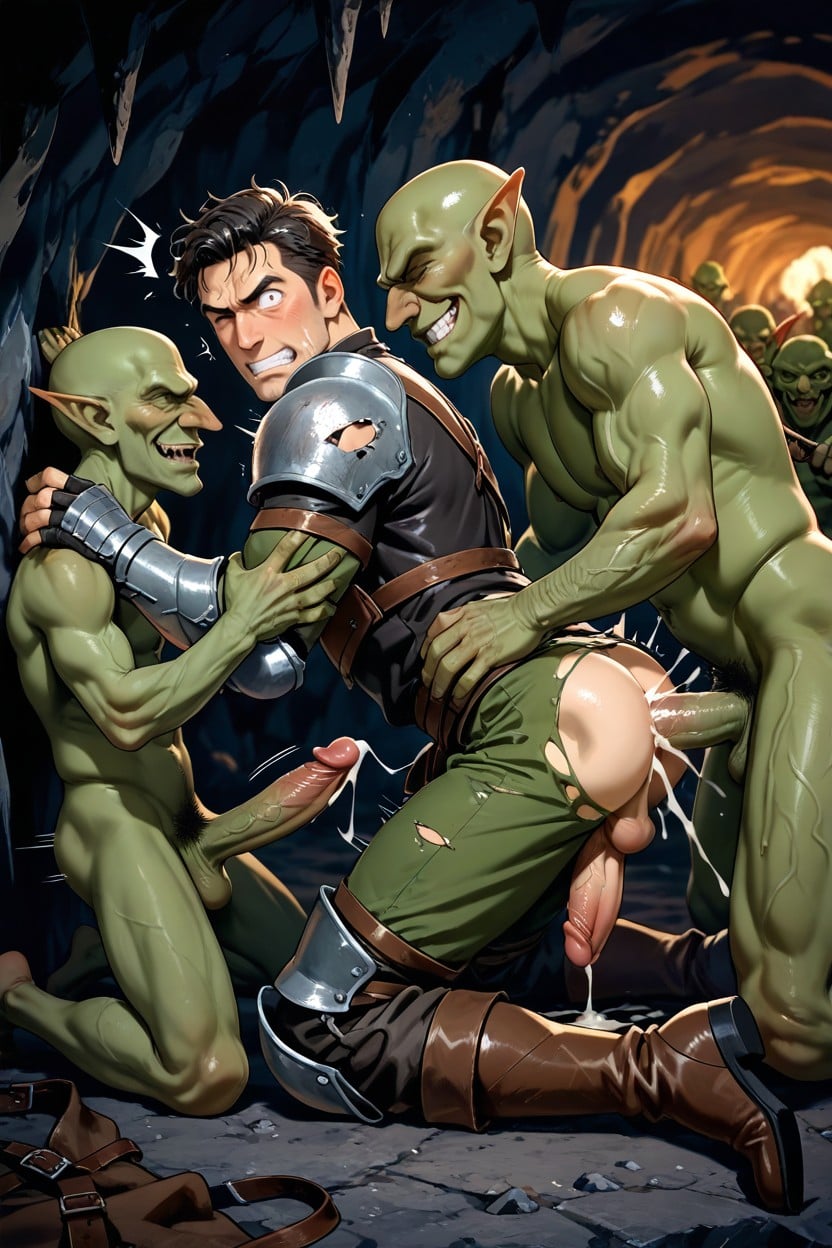 Man, Torn Leather Armor, Bald Goblin AI Gay Porn