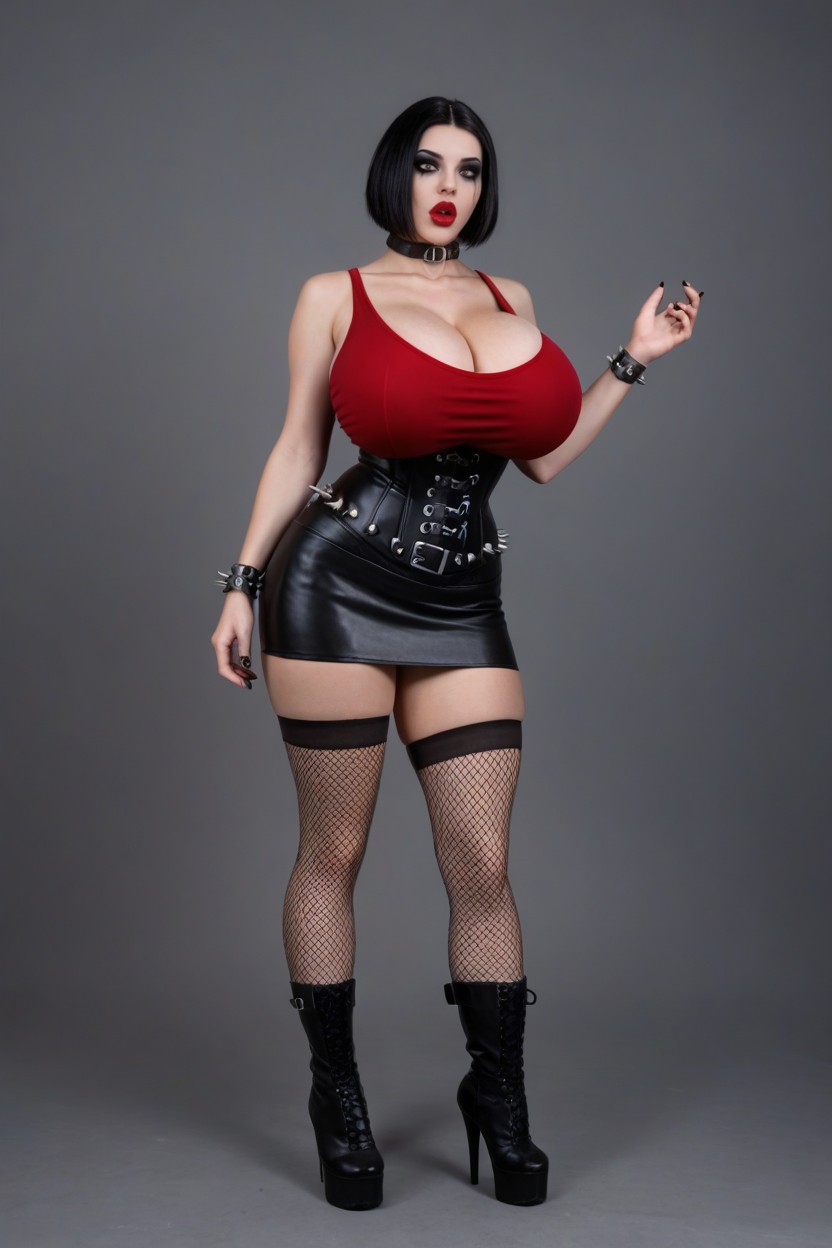 Dark Red Tank Top, Black Belt With Big Belt Buckle, One Person AI Porn