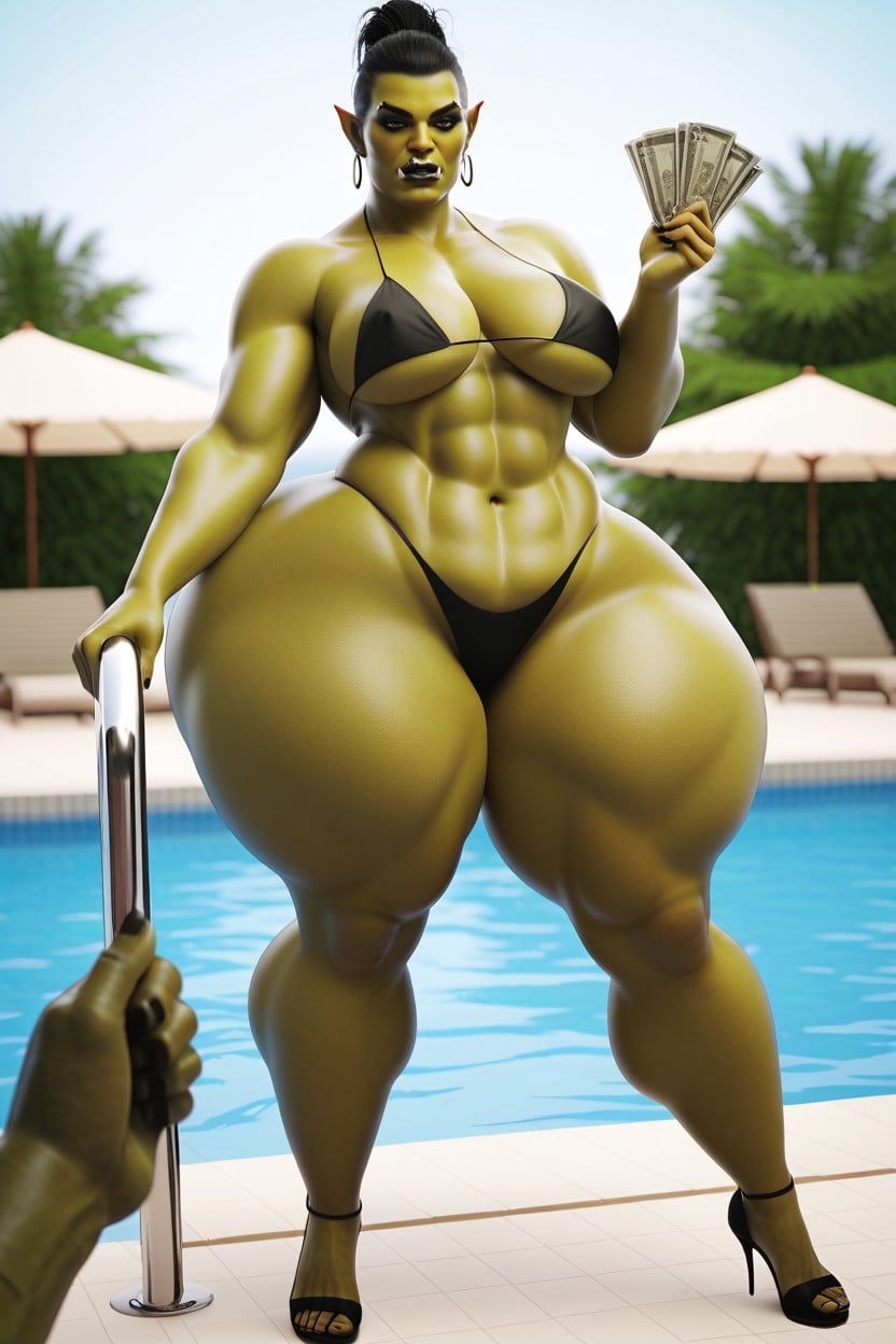 18+, Full Body, Orc Standing Next To The Pool AI Porn