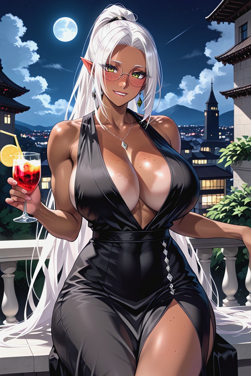 White Hair, Round Glasses, Perfect Details AI Porn