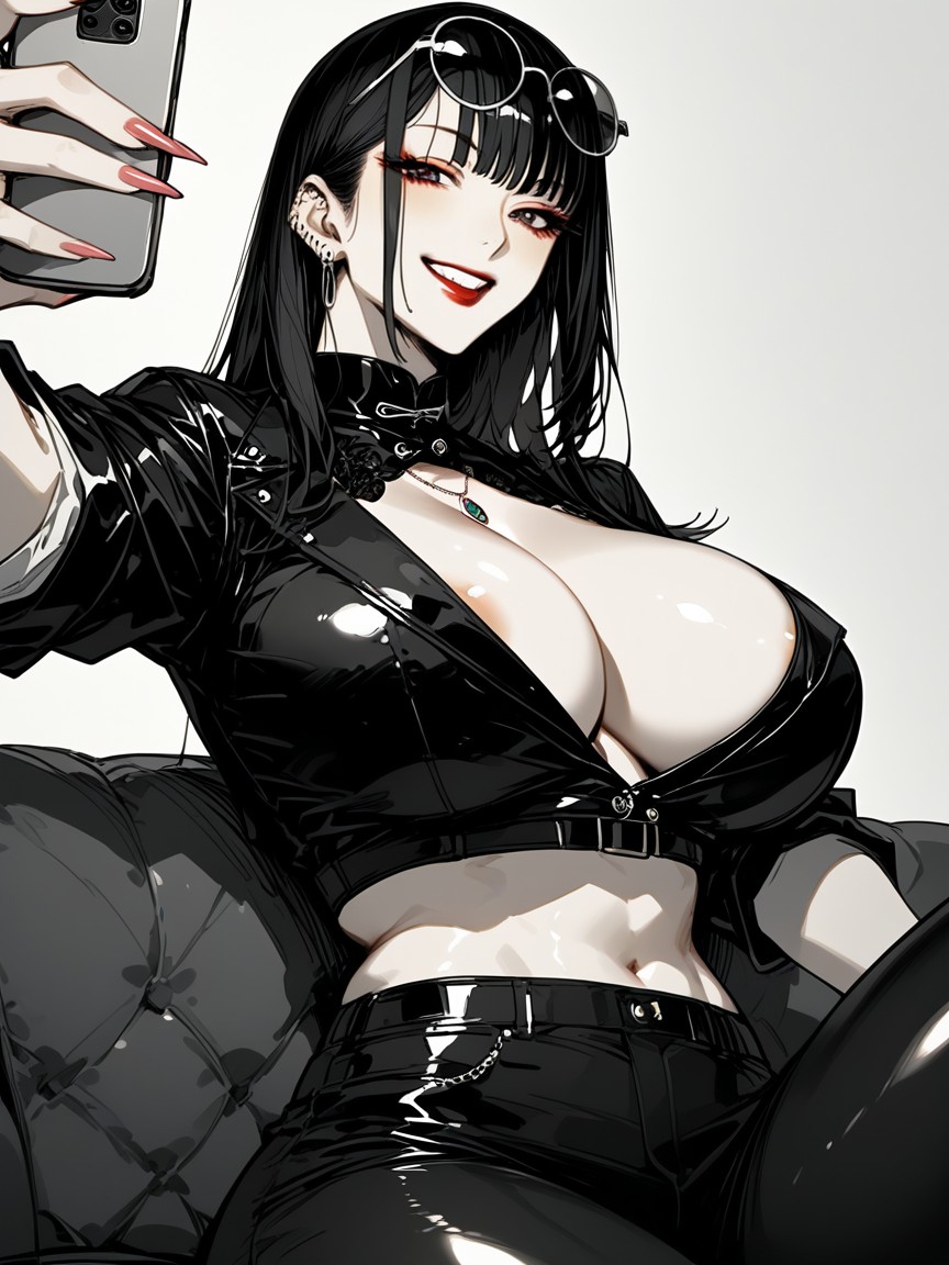 Woman With Brow, Belly-baring Fashion, Woman With Round Dark Sunglasses On Her Head Fashion Hentai AI Porn