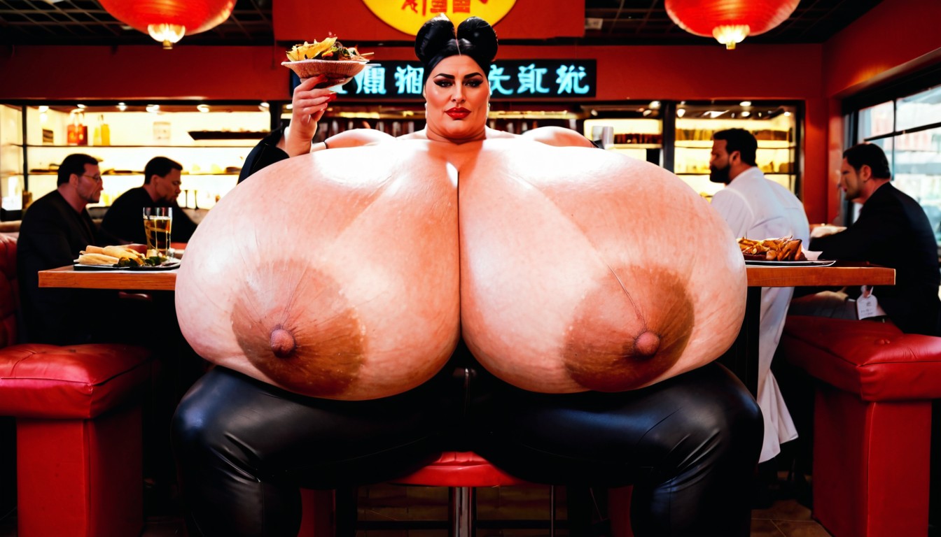 Colossal Breasts, Hair Bun, Colossal Breasts AI Porn