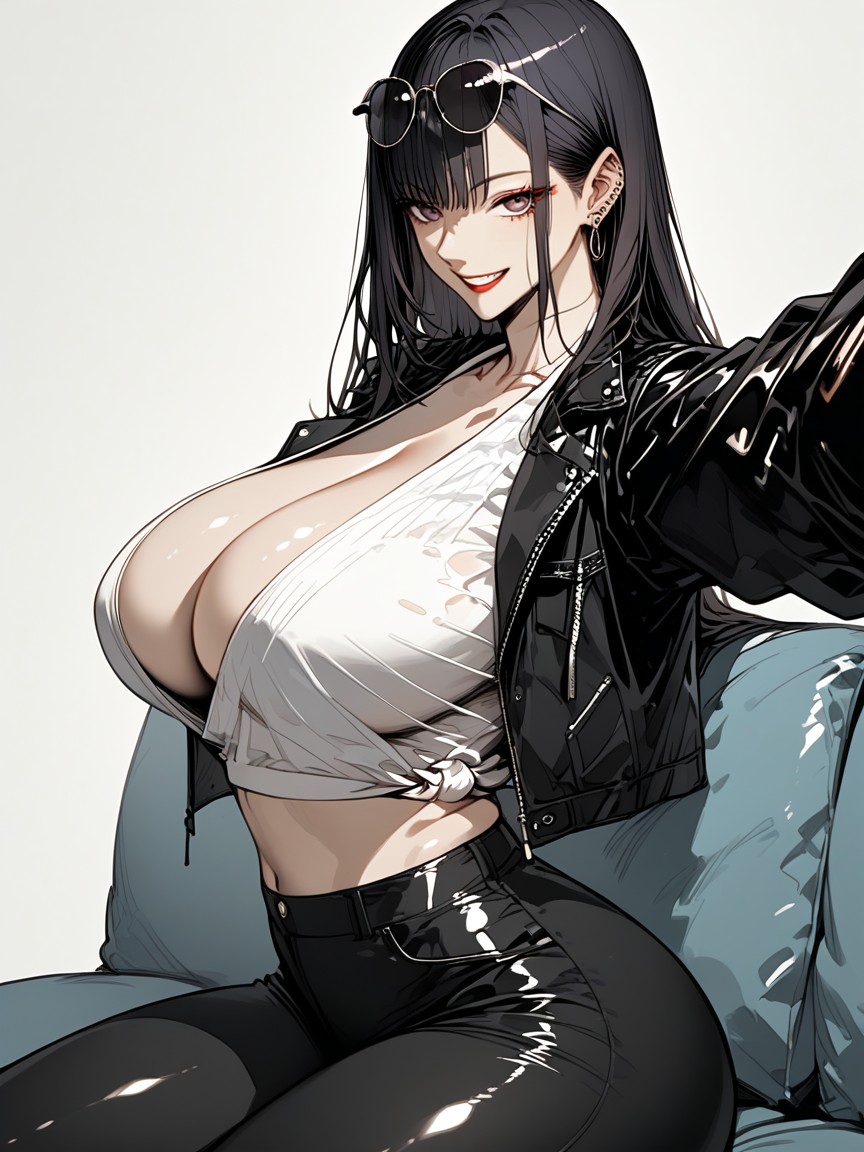 Fat, Simple White Background, Black Leather Gloves Hentai AI Porn