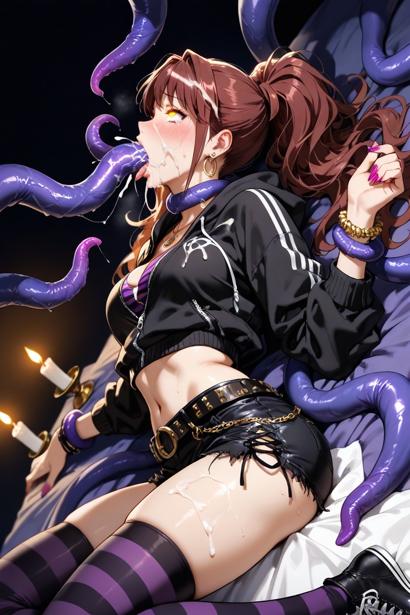 Reaching Out, Tentacle Fully Inserted In Mouth, Cum On Hair Hentai AI Porn