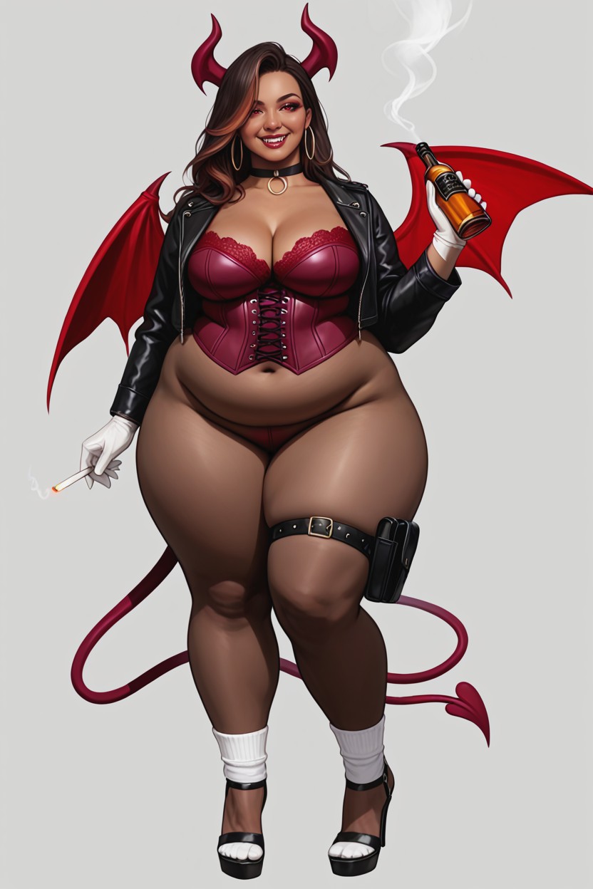 White Ankle Socks, Holding A Cigarette And Bottle Of Whiskey, Cleavage BBW AI Porn