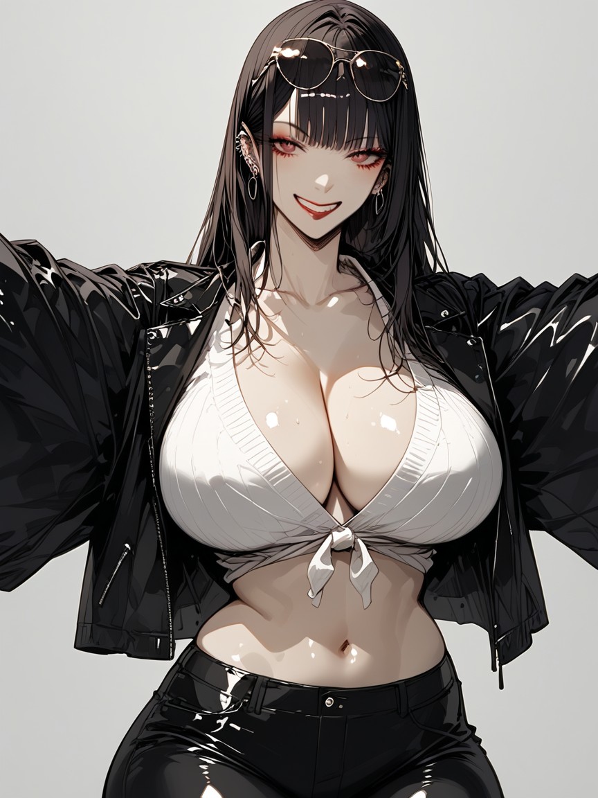Grinning, Black Leather Gloves, Couch Hentai AI Porn