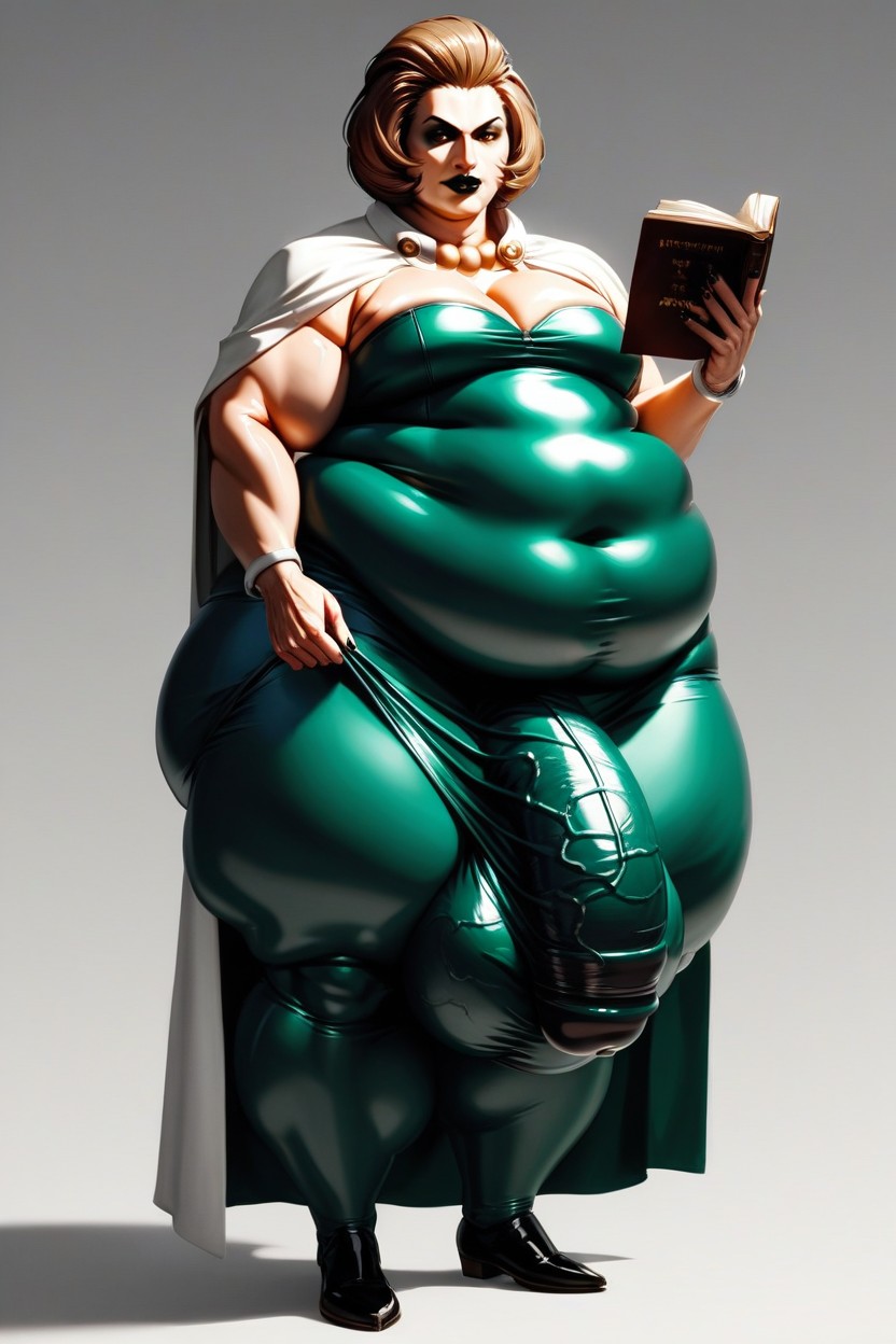 Wide Hips, Dark Eyeliner, Green Dress 게이 AI 포르노
