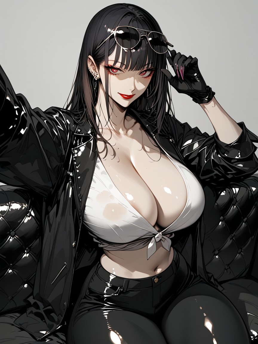 Breast Expansion, Midriff-baring Fashion, Black Leather Gloves Hentai AI Porn