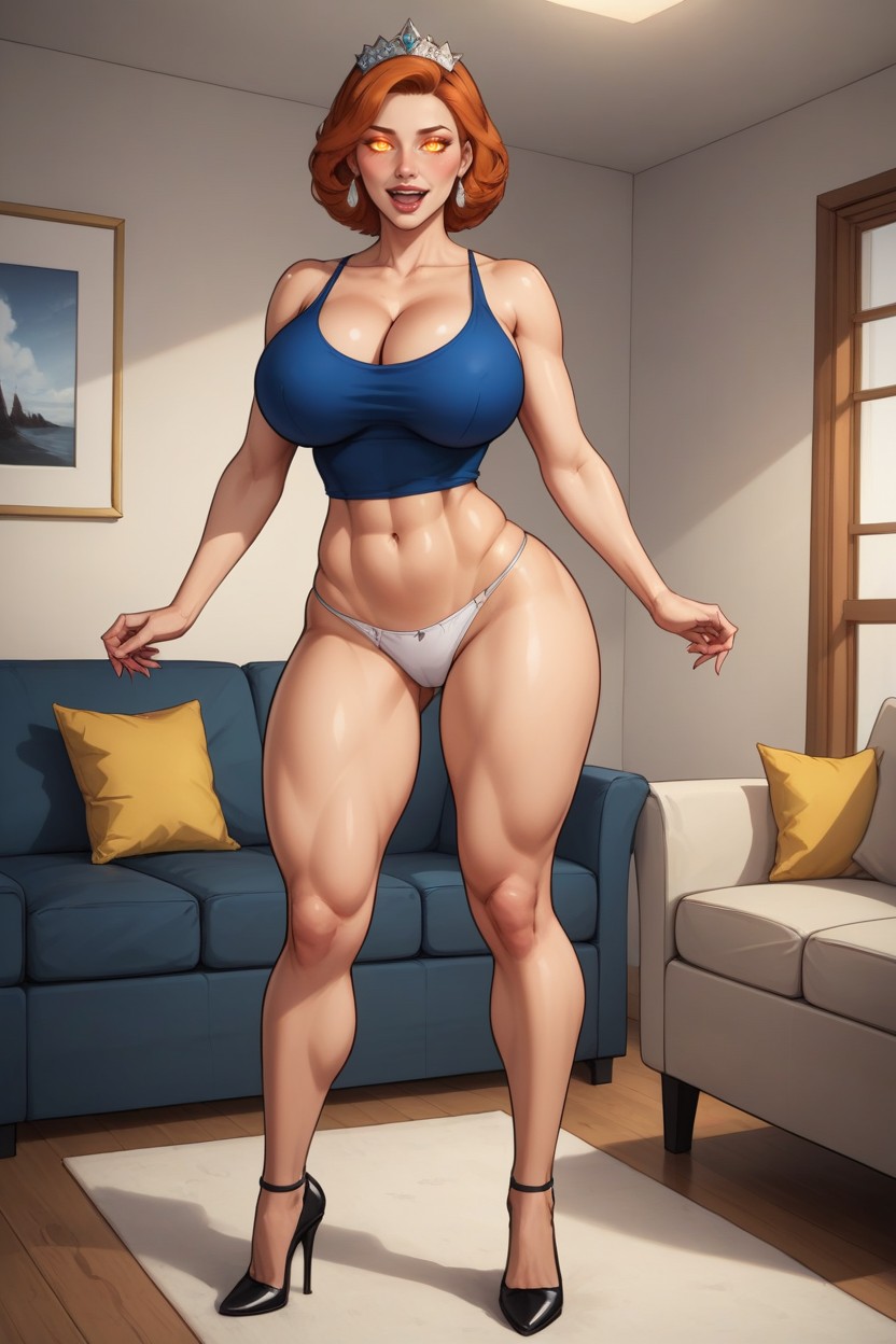 Living Room, Lots Of Cleavage, Very Lusty Evil Expression MILF AI Porn